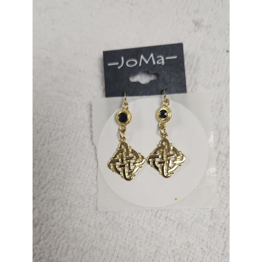 Joma-Gold-Tone Black Stone Knot Drop Earrings